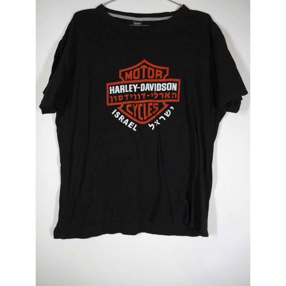 Harley-Davidson T-Shirt Women XL Black Israel Hebrew Graphic Souvenir Biker Tee